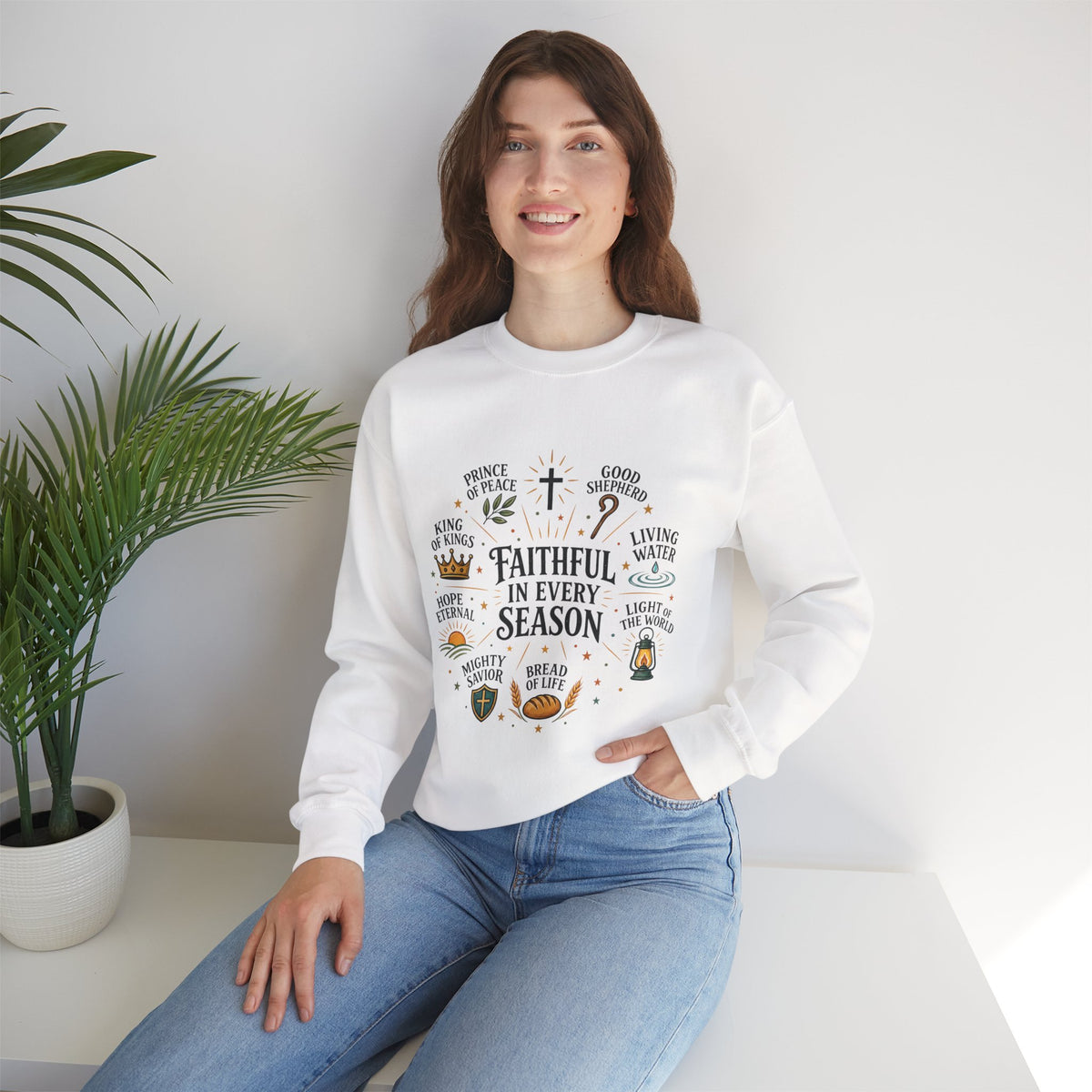 Faithful in Every Season Christian Crewneck Sweatshirt